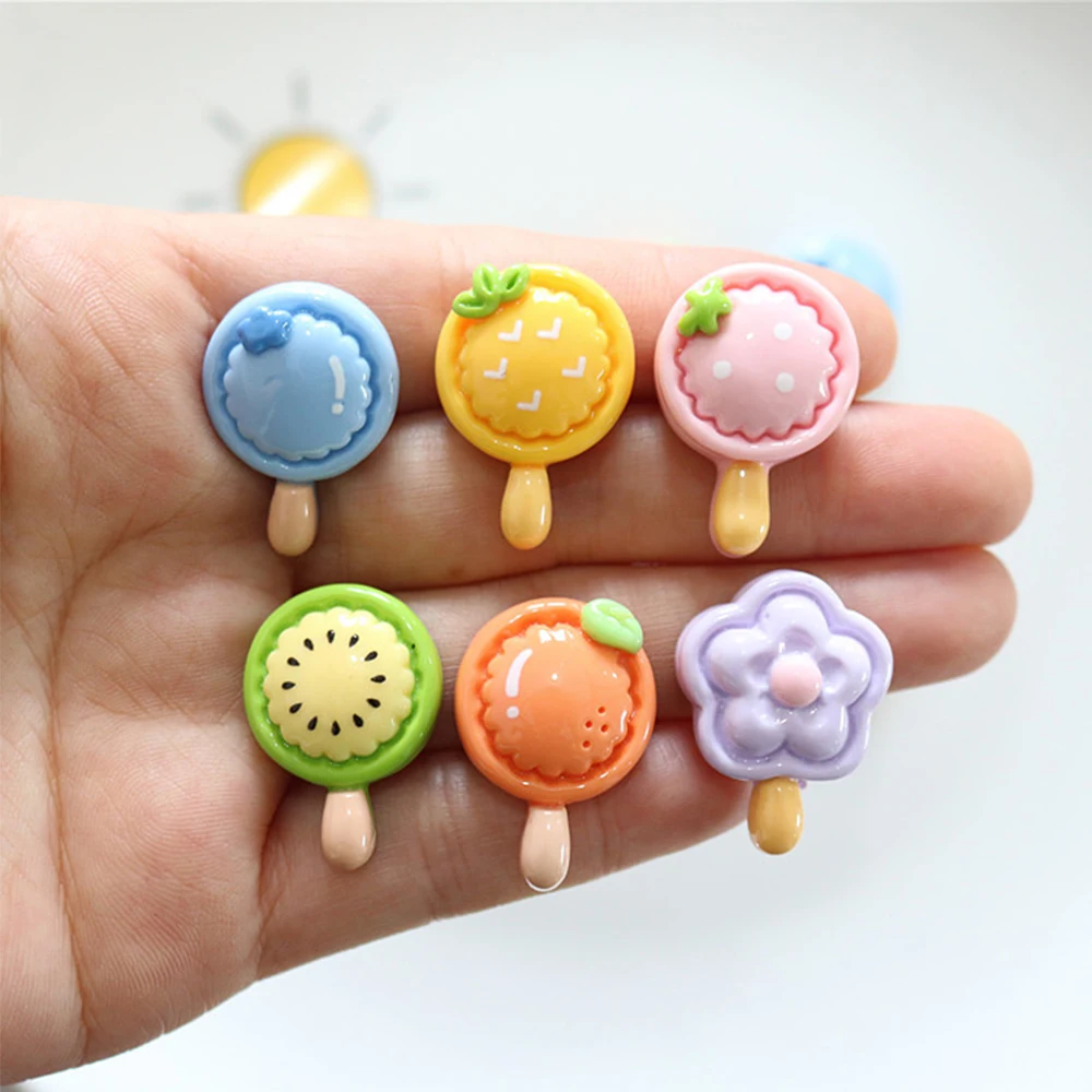 10PCS Shiny Fruit Popsicle Series Resin Flat Back Cabochons For Hairpin Scrapbooking DIY Jewelry Craft Decoration Accessories