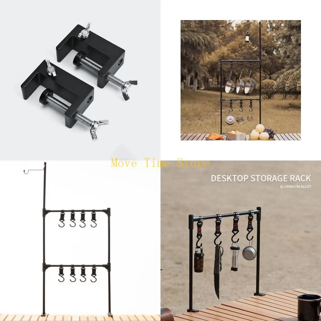92ME Camping Cookware Hanging Rack Camping Lamp Holder Multi-functional Cookware Shelf Cookware Holder with Hooks