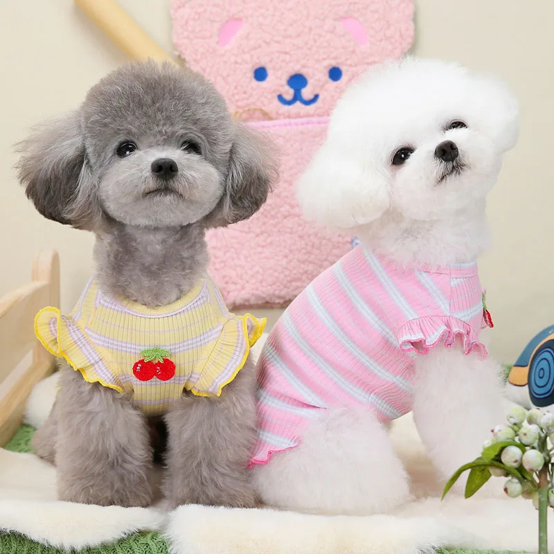 

Cherry Pattern Dog Clothes For Small Medium Dogs Chihuahua Yorkshire Spring Summer Flying Sleeve Shirt Puppy Hoodies Sweatshirt