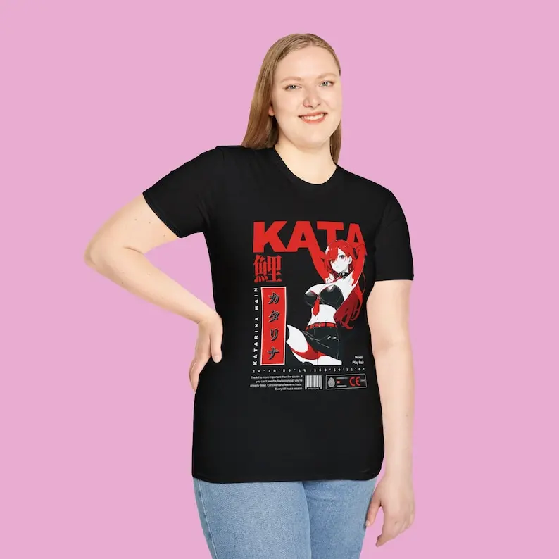 Streetwear, Japan Style, Unisex, 100% Cotton, , Katarina Fanart Shirt, vibrant Shirt, Vibrant Blood Red