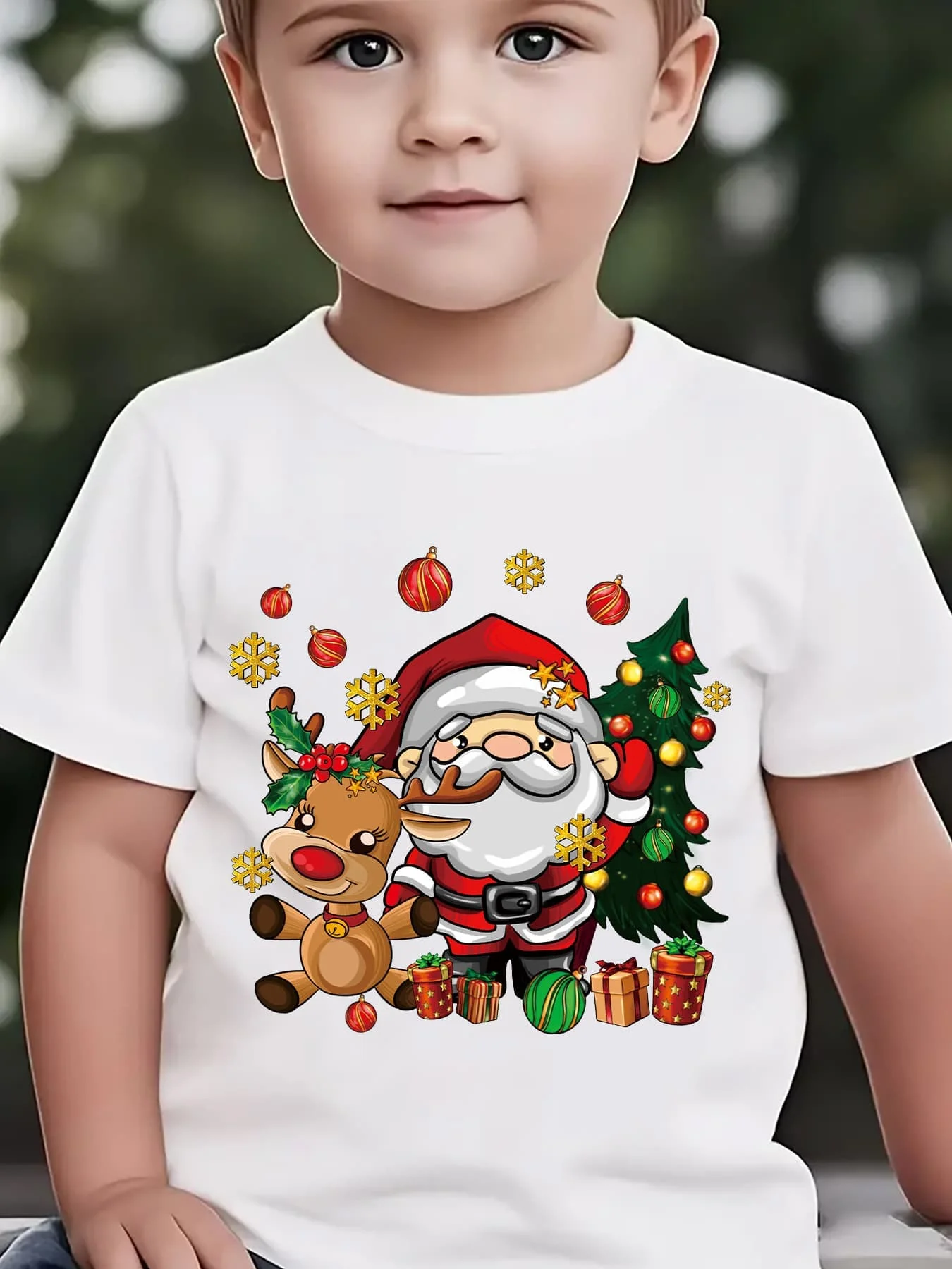 Kids Boys Girls Family Matching T Shirt Santa Reindeer Christmas Ornament Graphic Short Sleeve Tee Xmas Parent Child Daily Tops