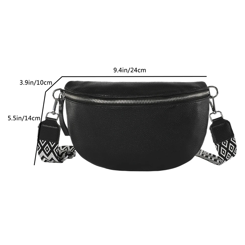 Vintage Cowhide Saddle Bag Women\'s Wide Strap Fanny Packs Retro Solid Waist Bags Large Capacity Ladies Chest Bag Stylish Satchel