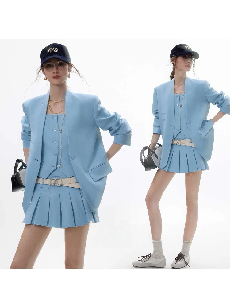 

Annaspeak Синий морской костюм Юбка Антивозрастная утягивающая текстурированная полиэстеровая юбка-миди с v-образным вырезом и пуговицами для поездок на работу