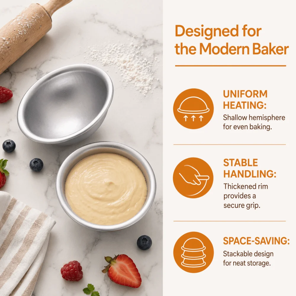 Practical Aluminum Dome Cake Pan Non-Stick Shallow Half Sphere Half Sphere Mold Rolled Rim Edge Silver Cake Mold Pastry Making