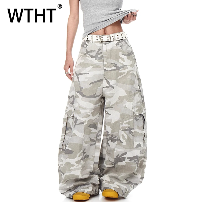 

WTHT Vintage Men's Camouflage Loose Big Pockets Cargo Denim Pants Fashion New 2025 Summer Casual Wide Leg Jeans Male 2A1147