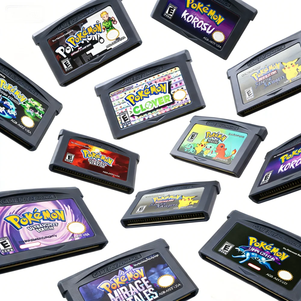 GBA Pokémon-Spielkassette, 32-Bit-Videospielkonsolenkarte, AshGray Liquid Crystal Light, Platinum Moemon, Emerald, englische Sprache.