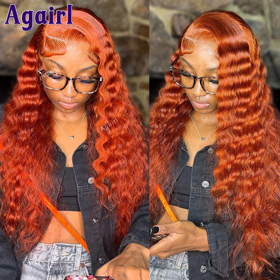 

Transparent 13x6 13x4 Lace Frontal Human Hair Wigs Orange Ginger Loose Deep Wave Lace Front Wig 6X4 Lace Closure Wig Pre Plucked