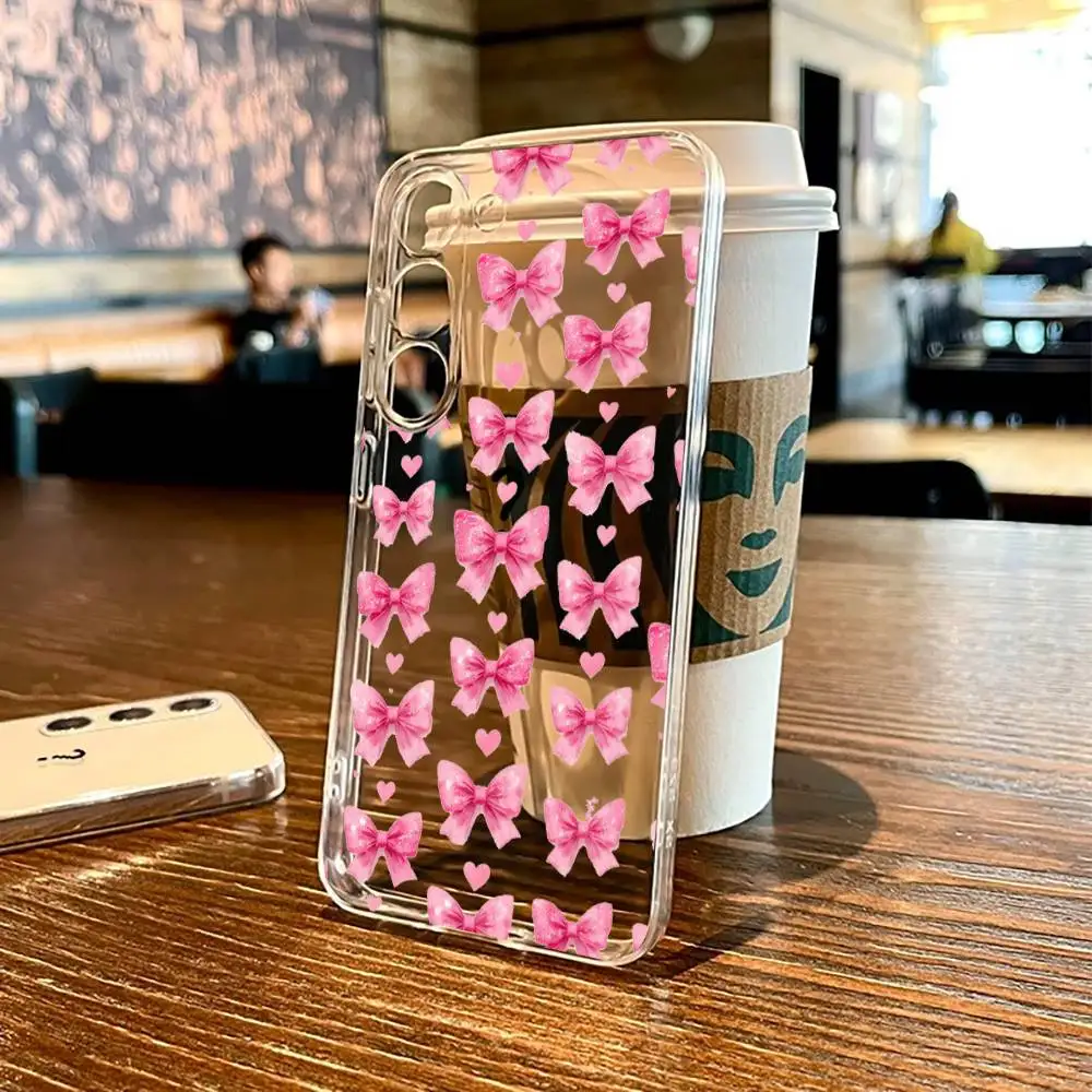 

Beauty Bow Print Phone Case For SamsungS25,24,21,22,23,30,Ultra,20,Plus,Fe,Lite,Note,10,9,5G Transparent Cover