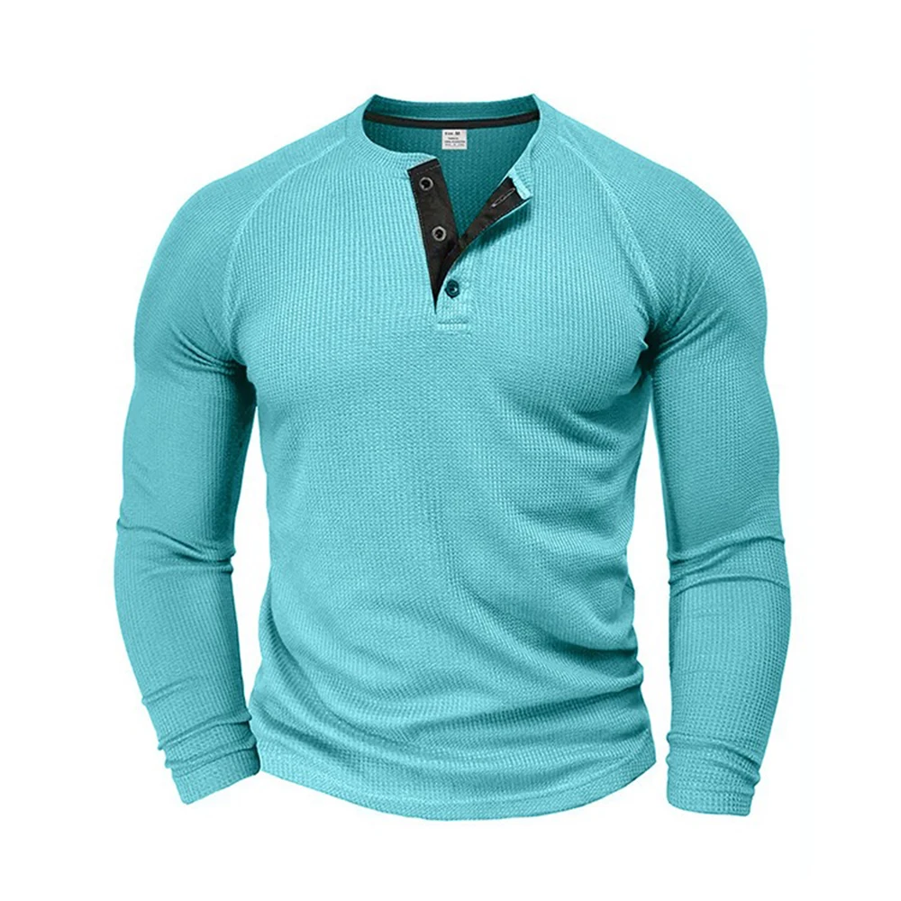 Quality Cotton Henley T-shirts Men\'s Henry Neck Long Sleeve Shirts Spring Autumn Casual Shirts Pullover Tops Male Tee
