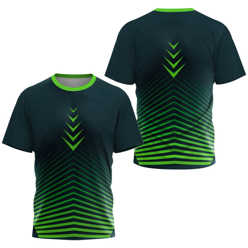 Summer Tops Fashion Gradient Stripe Print T-Shirt Men Badminton Table Tennis Comfort Clothing Casual Round Neck Sports T-Shirts