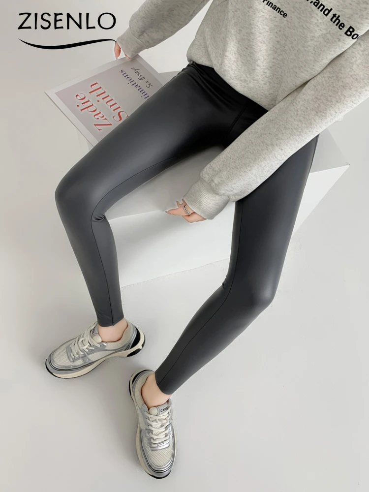 Lässige Damen hose Herbst Winter neue enge elastische Lederhose warme gepolsterte Leggings hoch taillierte Leggings mit dünnem Boden