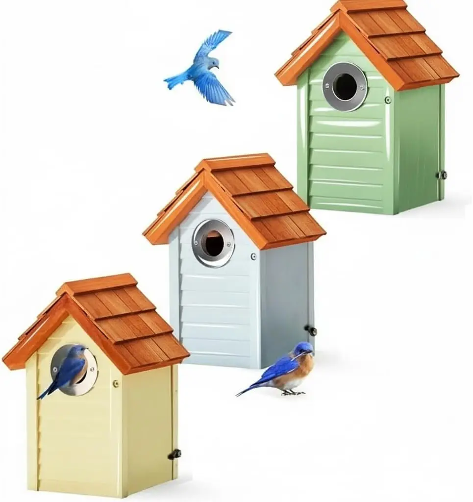 

Набор из 3-х домиков для синих птиц Bluebird для улицы с защитой из нержавеющей стали, кедровой крышей, УФ-покрытием - 10 лет гарантии для использования на улице