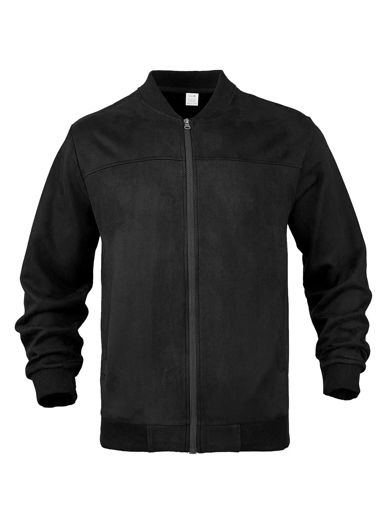 Herren-Wildlederjacke mit durchgehendem Reißverschluss, Stehkragen, lässig, langärmelig, einfarbig, leichte Streetwear-Oberbekleidung – Detail 8