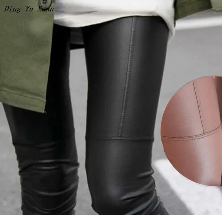 Womens Black Khaki Brown Stretch Leather Leggings Push Up Femme Quality Pu Leather Leging Women Casual Skinny Leggin Pants Mujer