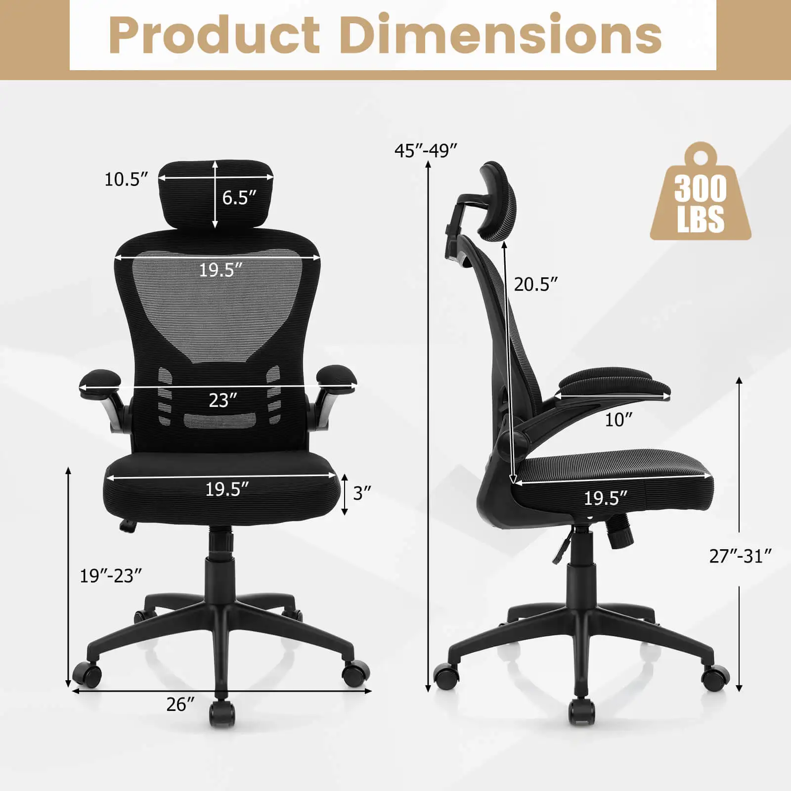 Ergonomic Mesh Office Chair Executive Chair with Adjustable Height Black