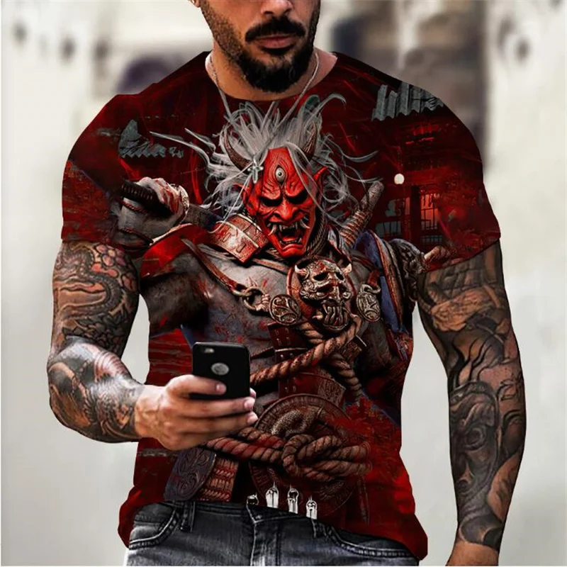 New 2024 Hot 3D Digital Print Samurai pattern Outdoor Fitness sport men\'s short sleeve T-shirt new design size XXS-6XL