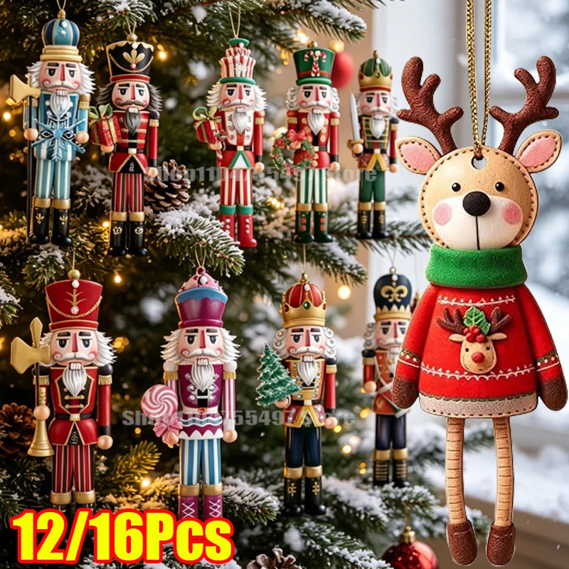 Nutcracker Figurine - 12/16개 나무 호두까기 인형 군인 만화