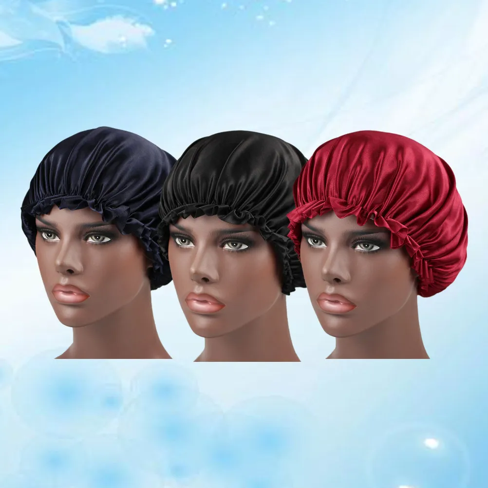 

Комплект из 3 женских атласных шапочек для сна, для химиотерапии, для защиты волос, мягкие, эластичные, для укладки волос, красный, черный, темно-синий
