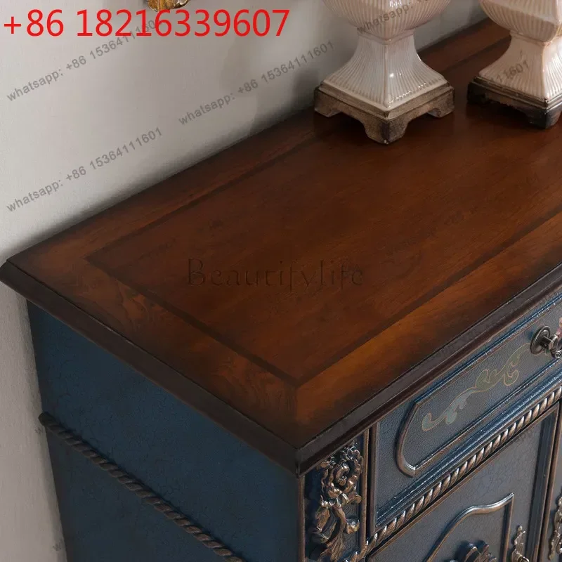 American solid wood shoe cabinet painted four doors carved old retro gold-painted entrance cabinet