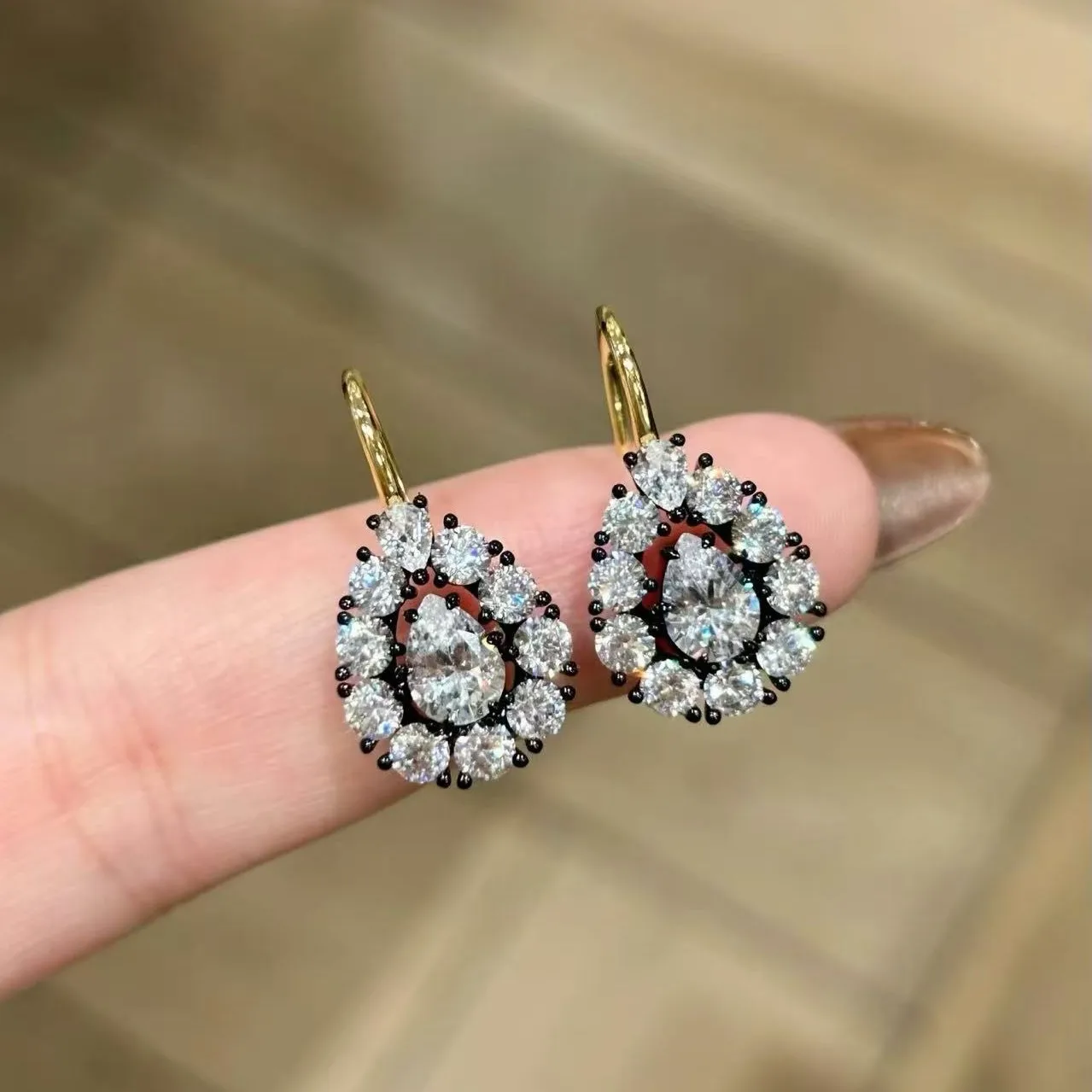 

925 Silver High Carbon Diamond Ear Hook for Women 18K Black Gold Vermeil Teardrop Moissanite Drop Dangle Earring Luxury Jewelry