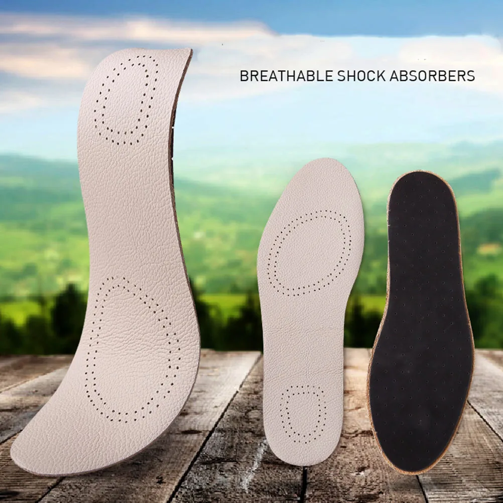 

1 Pair Cowhide Insoles Breathable Double-Sided Air Holes Anti-Shock Shoe Pads Size 37/38 White Cowhide Inserts Sports