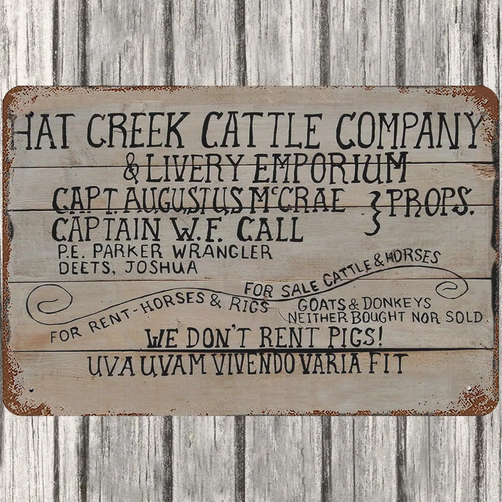 Aluminium Sign Lonesome Dove Hat Creek Cattle Company We Don Rent Pigs Vintage Wall Decor ;,24ja09saA40