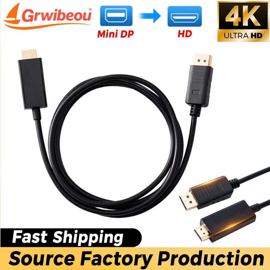 1.8M Mini DP To HDMI-compatible Cable Adapter DisplayPort To HDMI-compatible Cable for Laptop Projector Apple Mac Macbook Pro