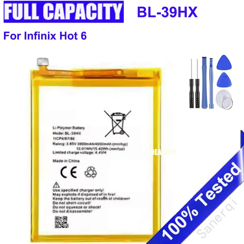 

Аккумулятор BL-39HX BL 39HX 4000 мАч для Infinix X606 Hot 6 BL-39HX Встроенный аккумулятор + инструменты