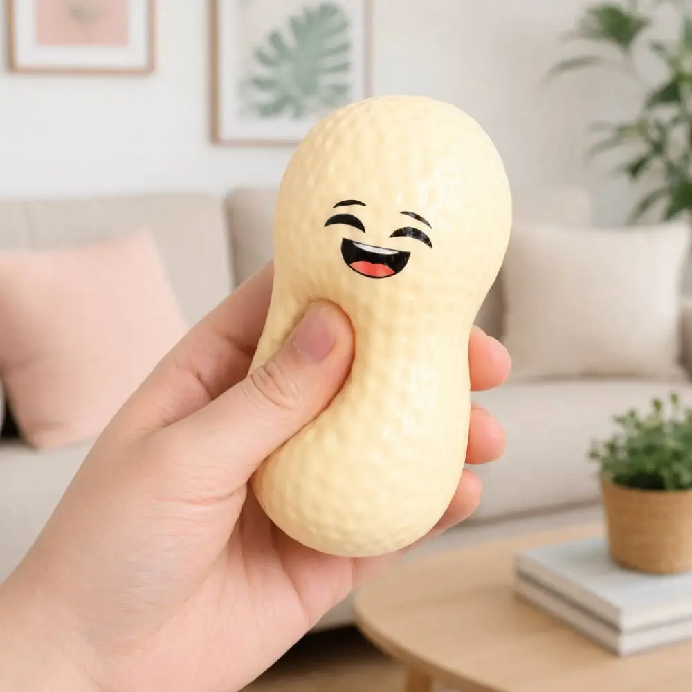 12pcs Portable Realistic Peanut Squeeze Sludge Texture Slow Rebound Peanut Pinch Le Decompression PU Squishy Fidget Play