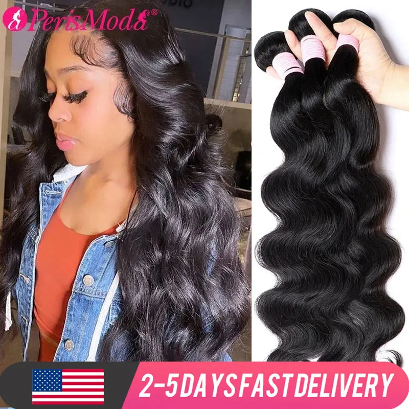 PerisModa Body Wave Bundles Human Hair Brazilian Weaving Natural Black 3 4 Bundles Deal Virgin Hair 30 Inch Raw Hair Extensions