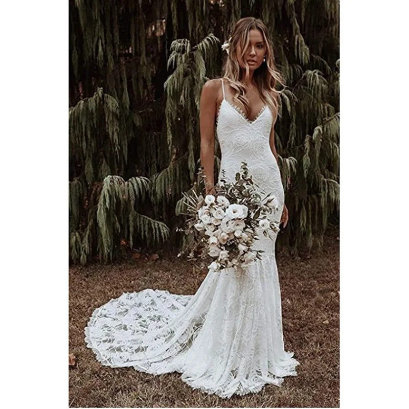 

New Suspender Wedding Dress With Simple And Slim Fit Backless Fish Tail Style Travel Photography Trailing Dress Customized