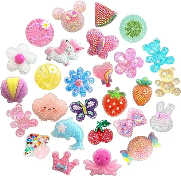 Harz-Glitzer-Schuhcharms, niedliche Früchte, Tier-, Herz- und Blumen-Accessoires, DIY-Dekorationen für Clogs, Sandalen, Armbänder und Armbänder.