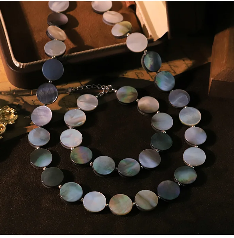 

Оригинальный дизайн, черная ракушка, ожерелье, браслет, комплект для женщин, модное плоское круглое колье-цепочка, геометрический воротник, роскошные ювелирные изделия, подарок
