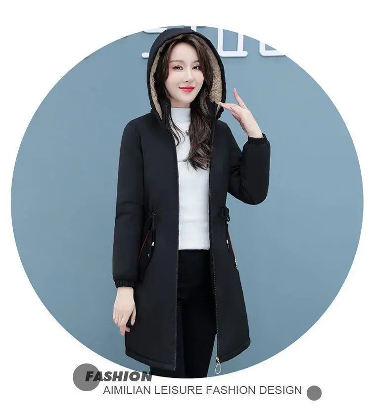 New Womens Padded Jacket Long Hooded Parker Overcoat Plus Velvet Thicke Winter Warm Coat Female Korean Casual Cotton Clothes 4XL