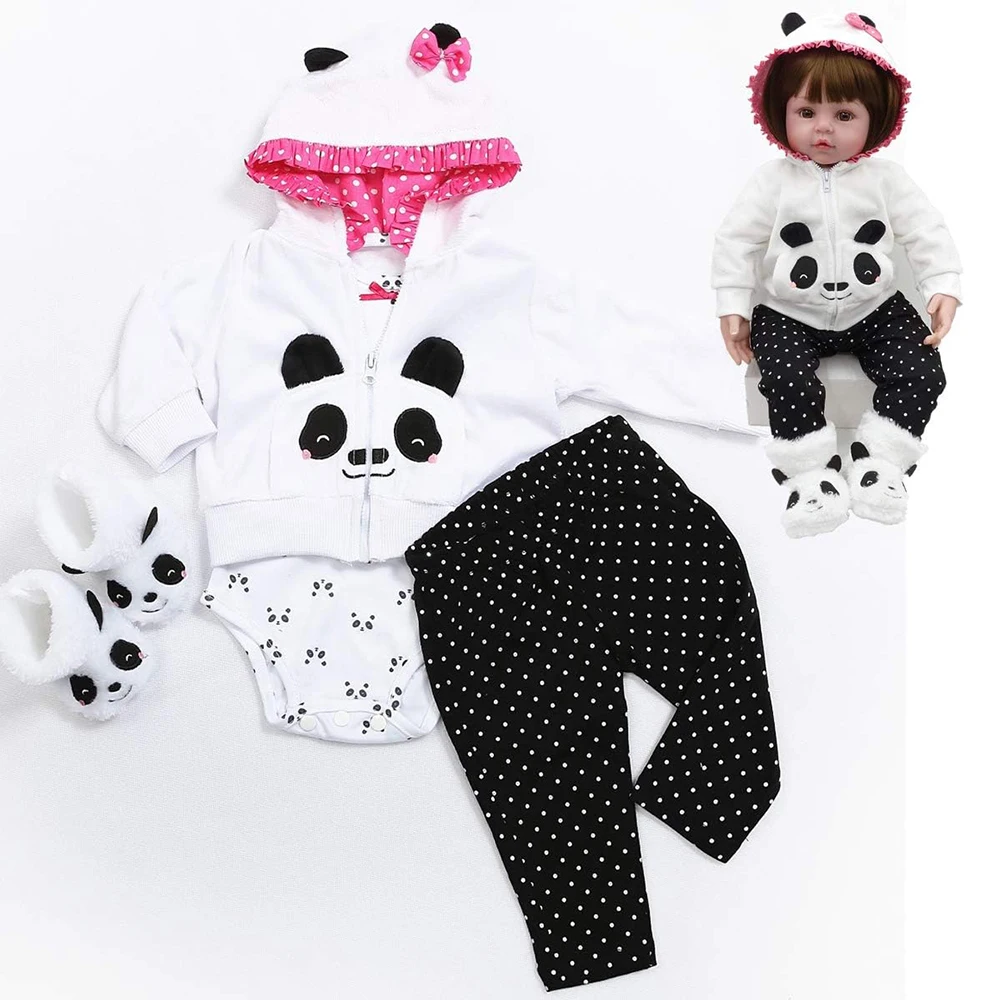 Bambole rinate Vestiti per bambini Abiti panda per bambola rinata da 20- 22 pollici Vestiti panda Ragazza Abbigliamento per bambini Set per bambini