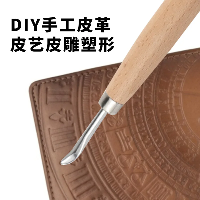 Wooden Handle Double-Headed Knife/Spoon-Shaped Creasing Tool DIY Handcraft Leather Craft Sculpture Tool
