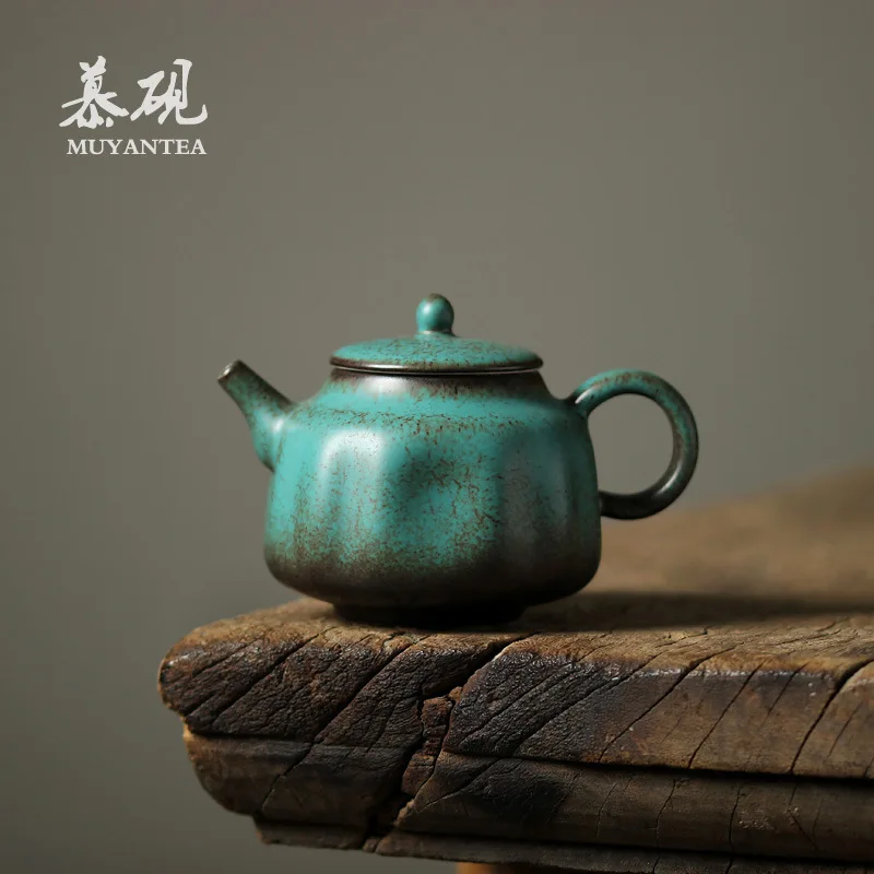 

Mutaoy Japanese-Style Cultural Teapot, Green Pine Ceramic Kung Fu Tea Set, Small Handcrafted Vintage Teapot With Creative Kiln