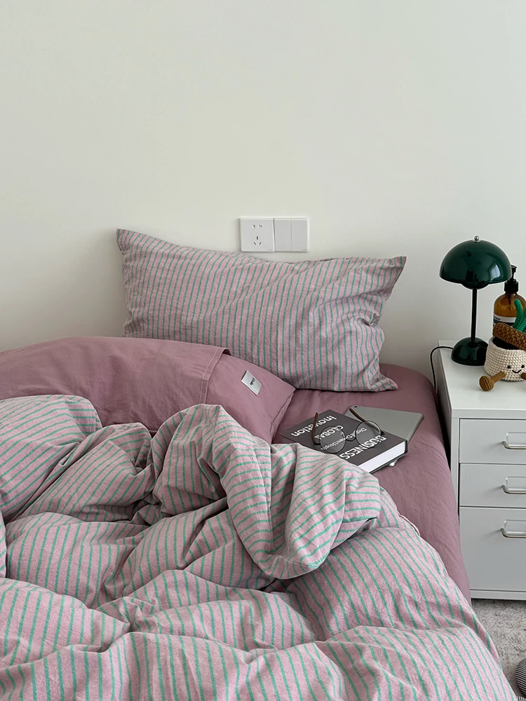 

Artistic Pure Cotton Bedding Set Four-Piece Color Woven Bed Sheet Quilt Cover Dormitory Bedding Three-Piece Set Soft Cotton