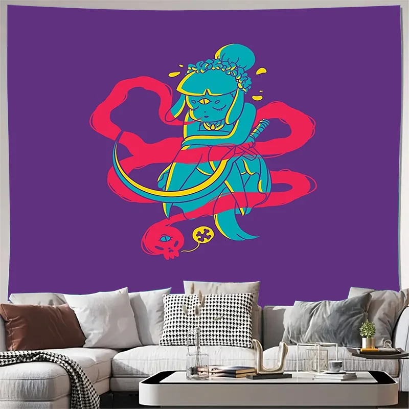 Japanese Yokai Tapestry Wall Hanging Anime Demon Mystic Forest Decor Room Aesthetic Bedroom Dorm Wall Art Home Decoration Gift