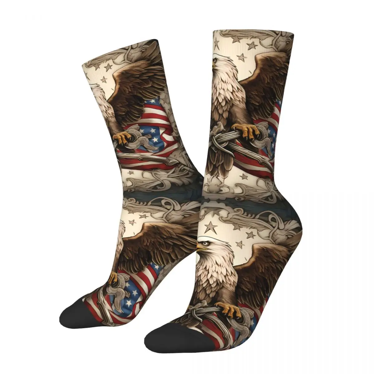 

Funny Crazy Sock for Men USA Eagle Vintage Pattern Printed Crew Sock