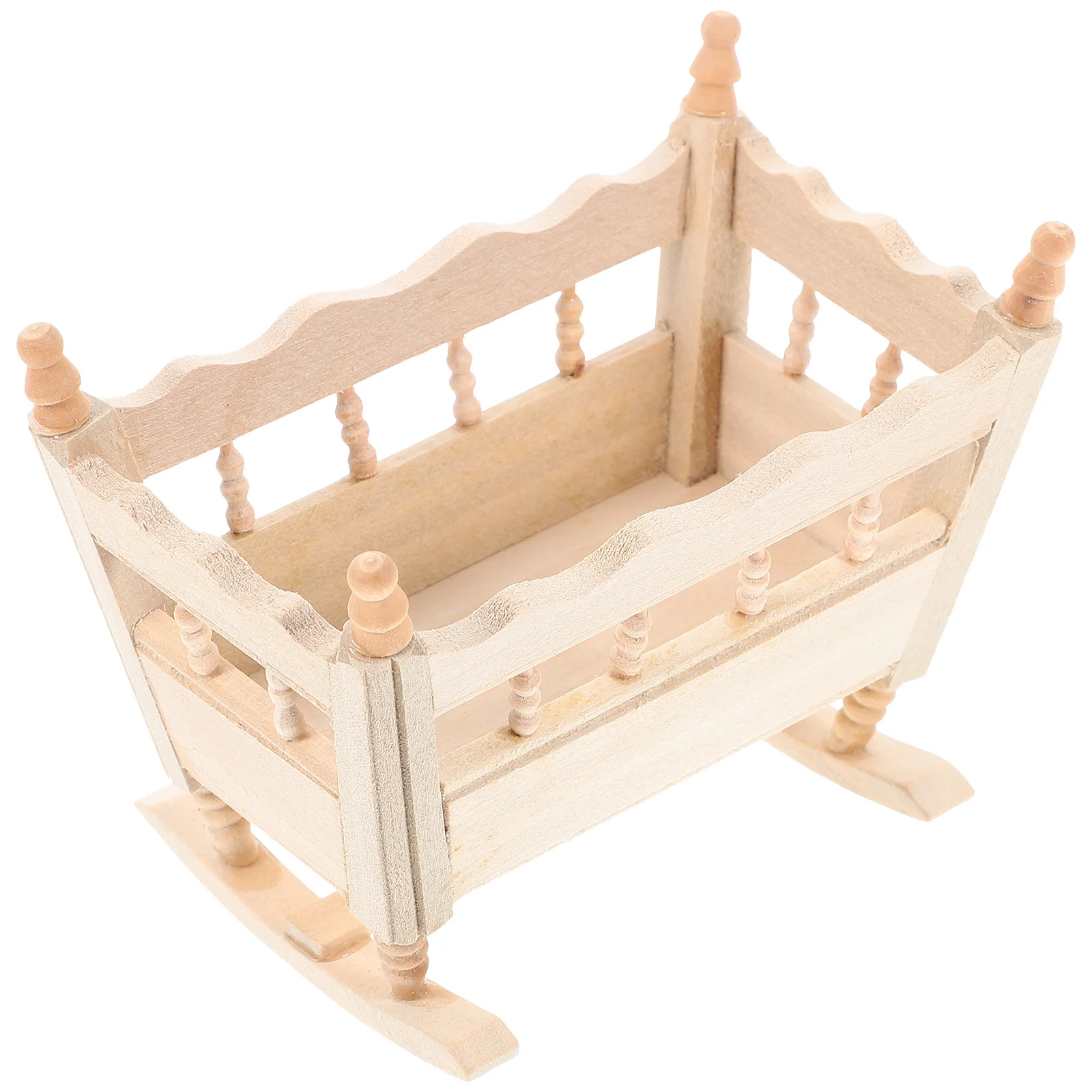 

Mini House Bed Dollhouse Wood Crib Furniture Cradle Accessory Decorative Miniature Wooden Scene Adorable Baby