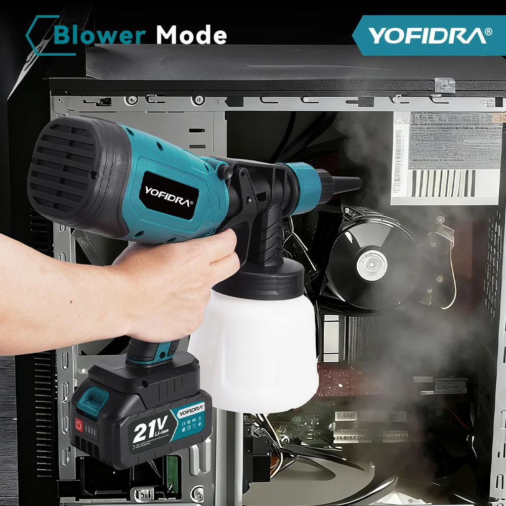 YOFIDRA 2IN1 1000ML Electric Spray Gun Air Blower 66000RPM Household Furniture Paint Sprayer Power Tools For Makita Battery Pin view 5