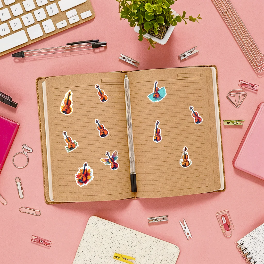 35pcs-70pcs Artistic Violin Stickers Cartoon Instruments Kids Stickers Toy PVC Sticker For Suitcase Fridge Phone Luggage DIY