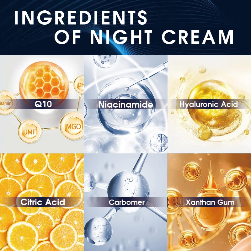 Crème de nuit pour le visage, masque pour les yeux gratuit, coenzyme collagène, produits de soins pour la peau hydratants à l\'acide hyaluronique, 10