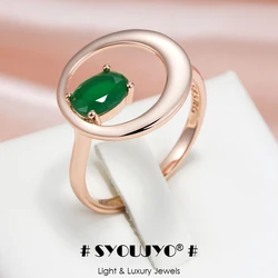 SYOUJYO Green Natural Zircon Round Rings For Women 585 Rose Gold Color Glossy Luxury Party Daily Fine Jewelry