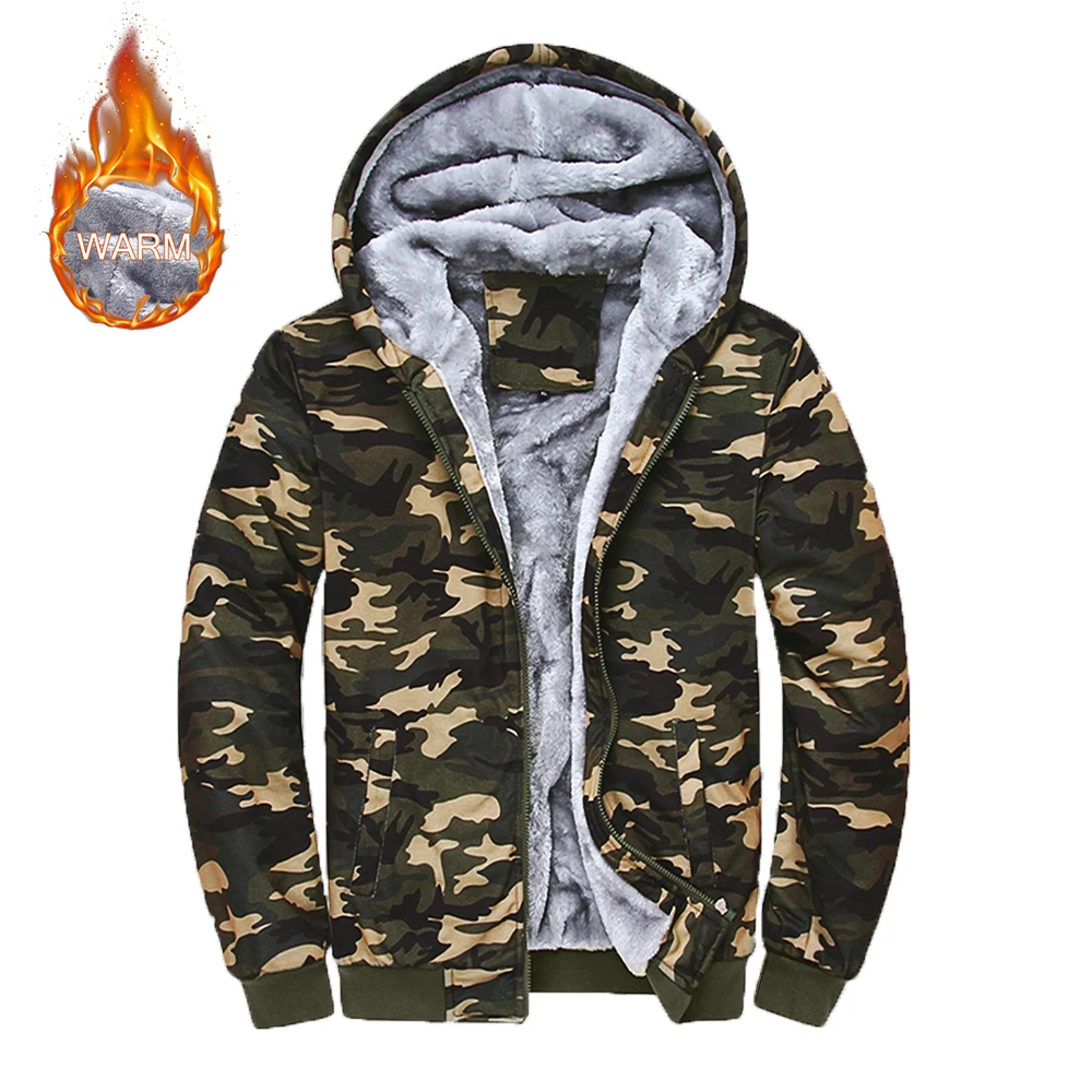 Autumn And Winter New Menswear Plus Fleece And Thick Camouflage Hoodie Fashion Men British Large Size Slim Coat