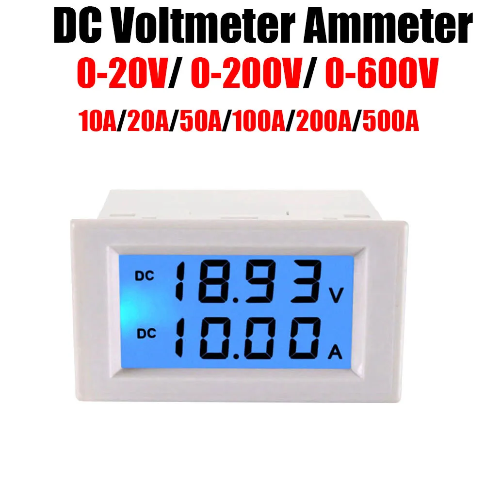 600V 200V 20V DC Voltmeter Ammeter  50A 100A 200A 500A Battery Monitor LCD Digital Display Voltage Current METER Shunt 12V 24V