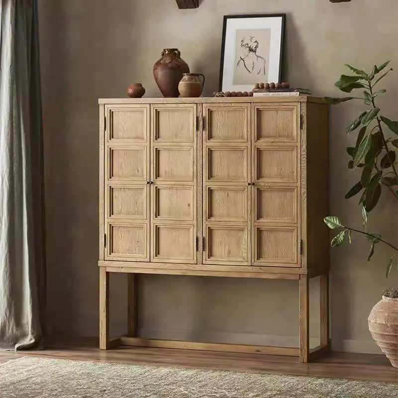 American retro solid wood dining side cabinet small apartment foyer entrance cabinet