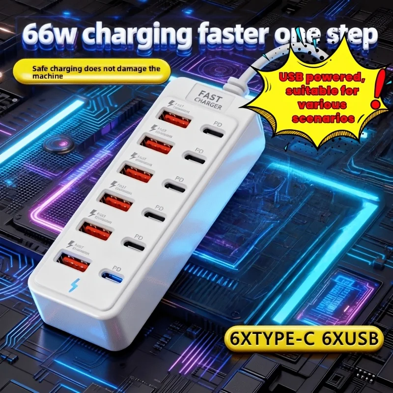 66W Fast Charging 8-Port Desktop USB Hub Powered Plug-and-Play Durable Splitter for Efficient Data Transfer And Device Charging