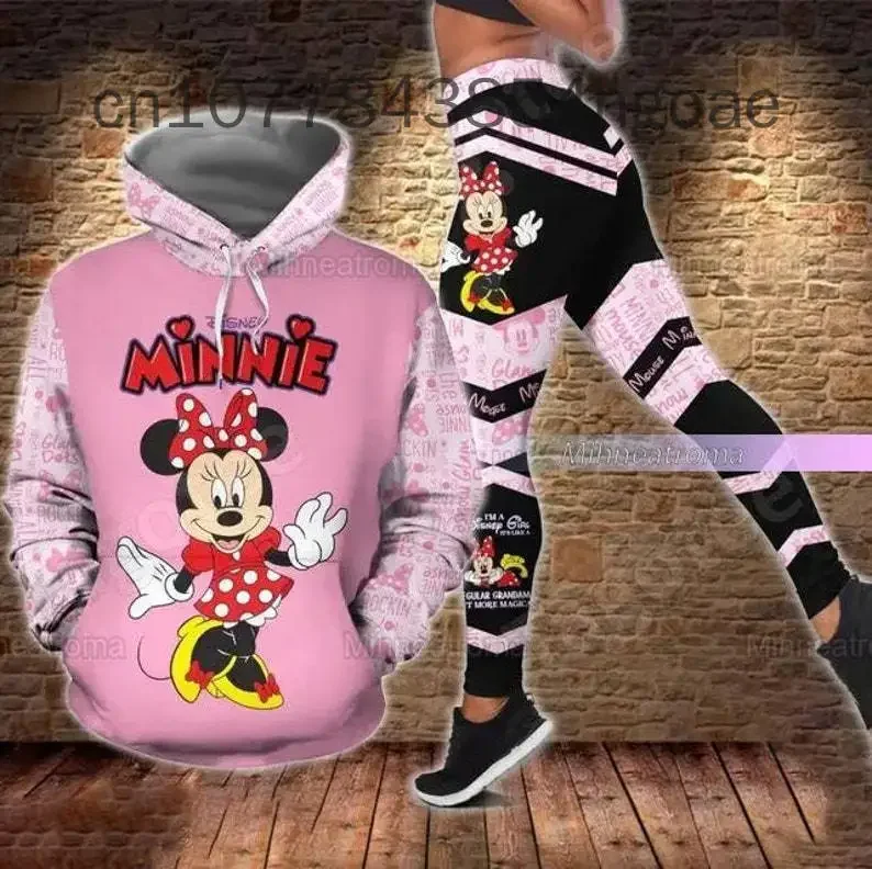 2024 New Disney Minnie 3D Hoodie Women\'s Hoodie Suit Mickey Yoga Pants Sweatpants Fashion Sports Suit